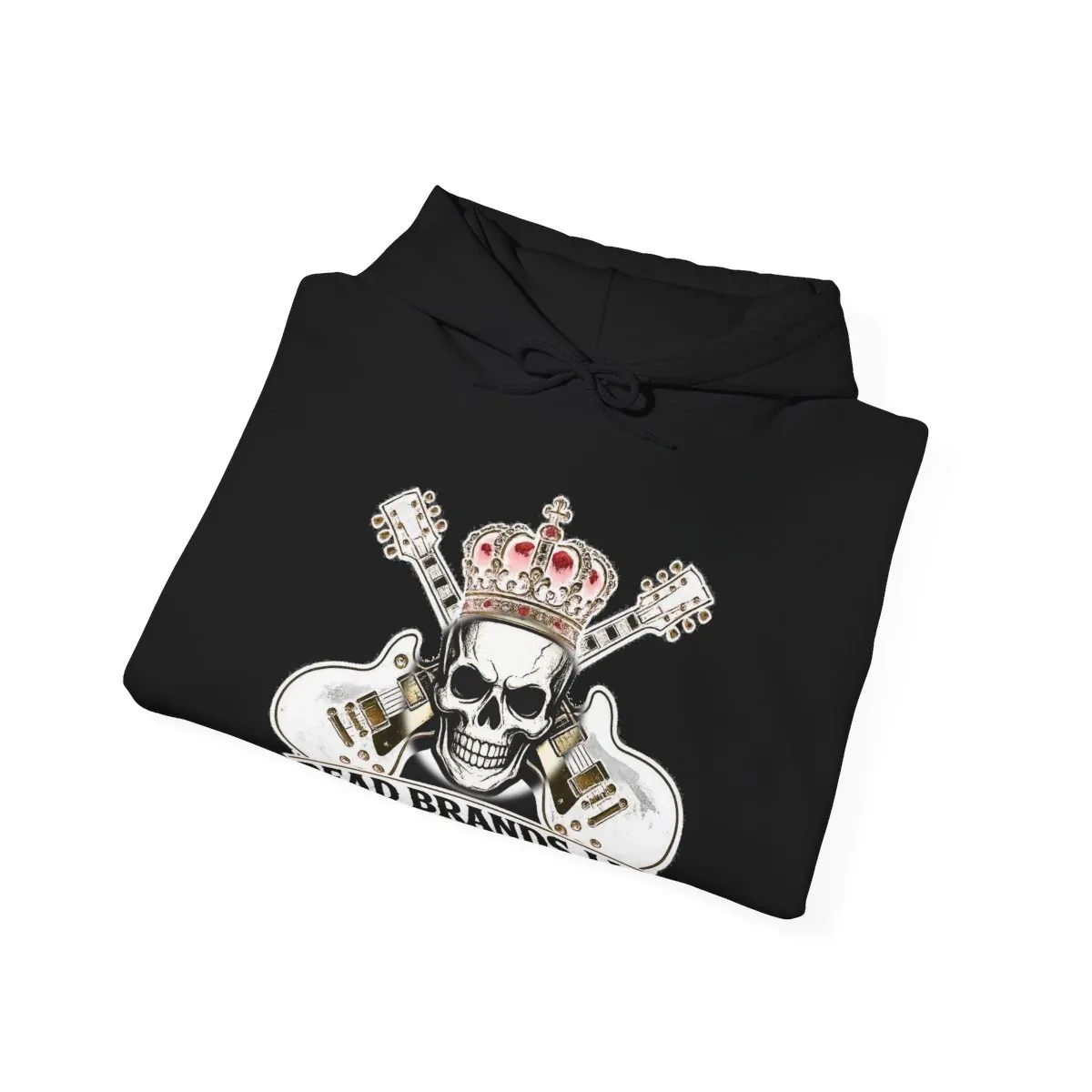 Dead Brands Logo Hoodie — black pullover hoodie with the crowned skull and crossed guitars logo