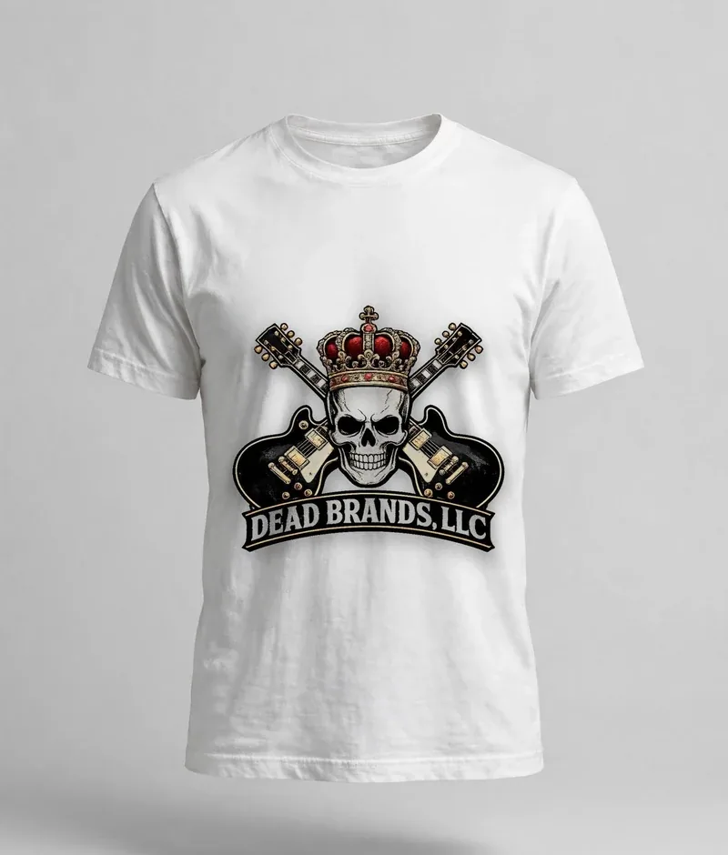 Dead Brands white tee — white crew-neck shirt with the official Dead Brands crowned skull logo