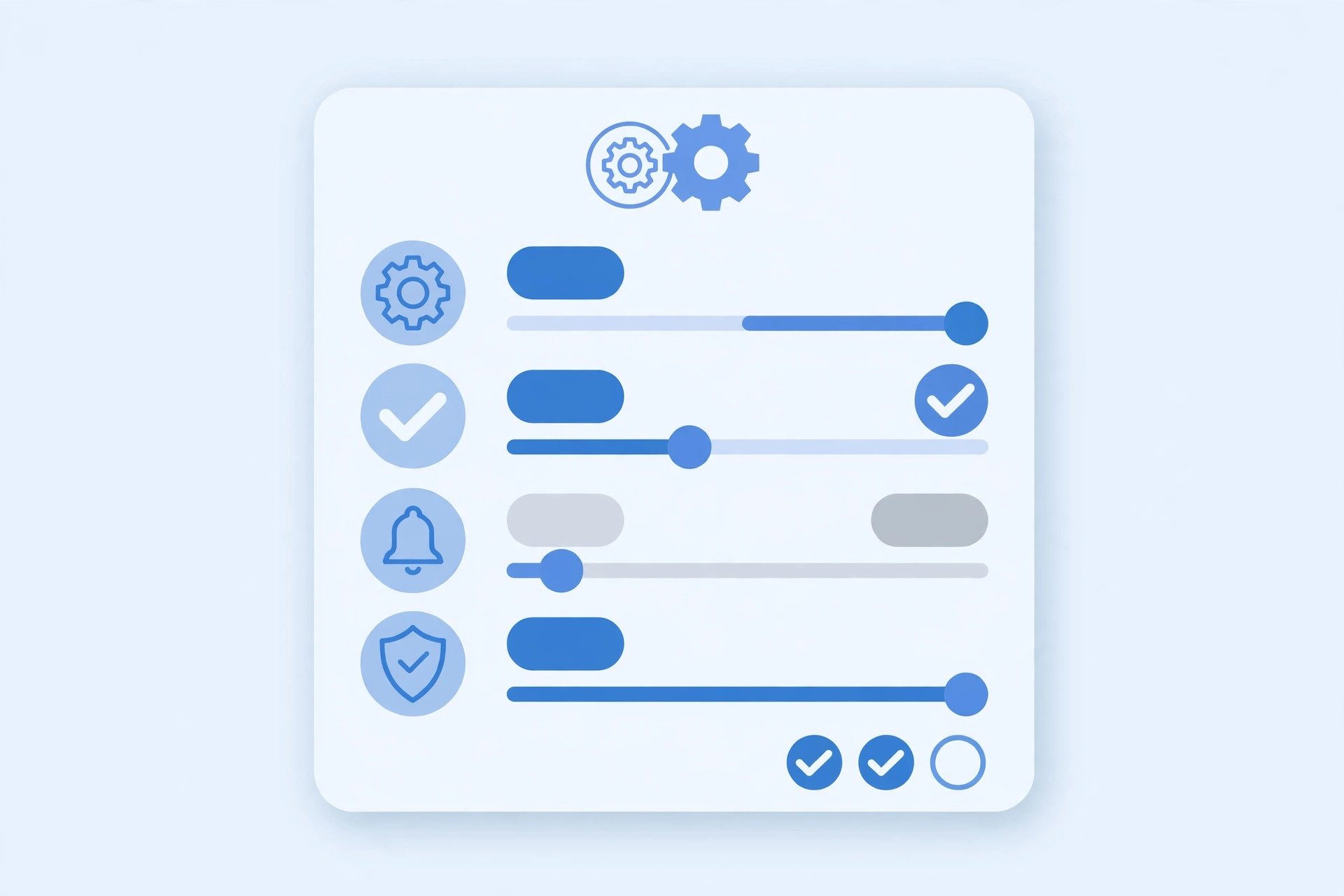 Software settings panel with gears and toggle switches
