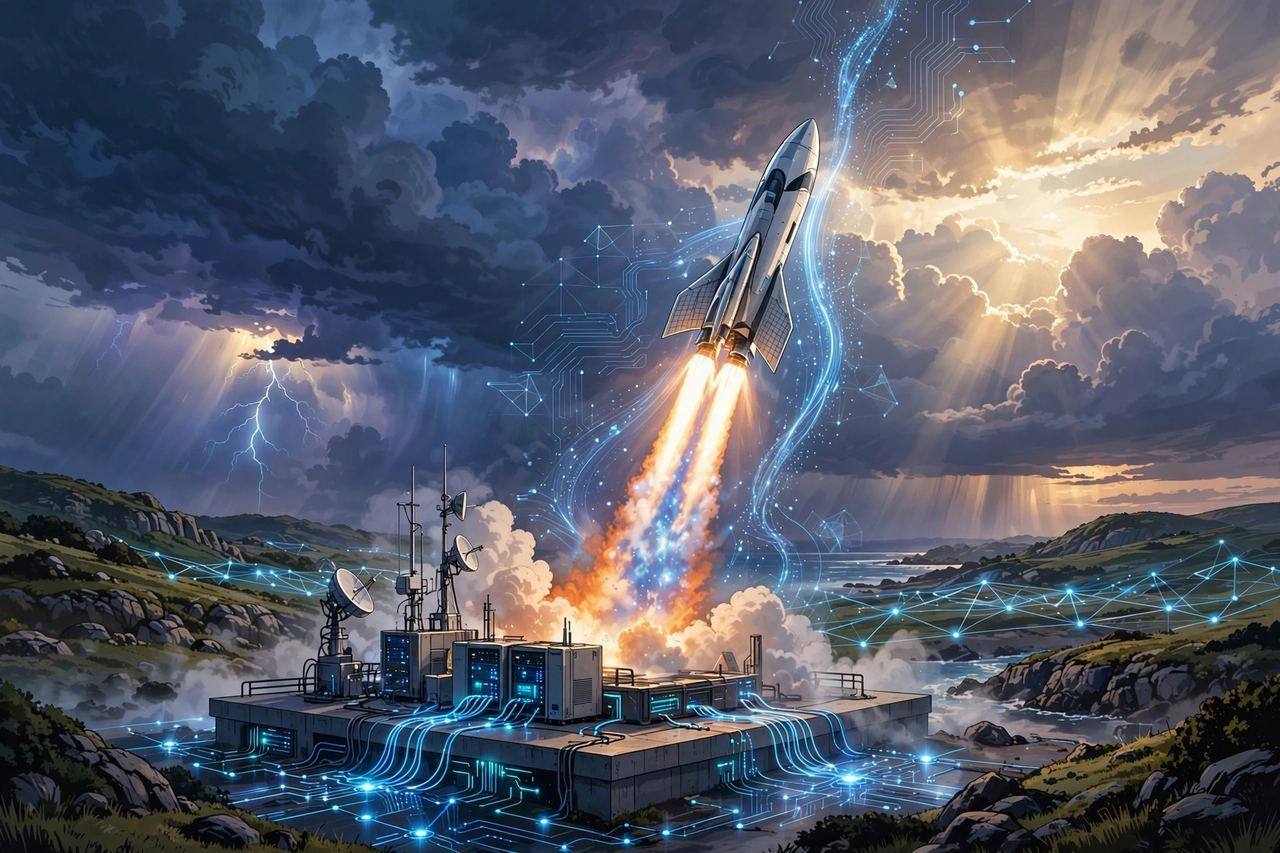 Rocket launching into the sky representing a new system go-live
