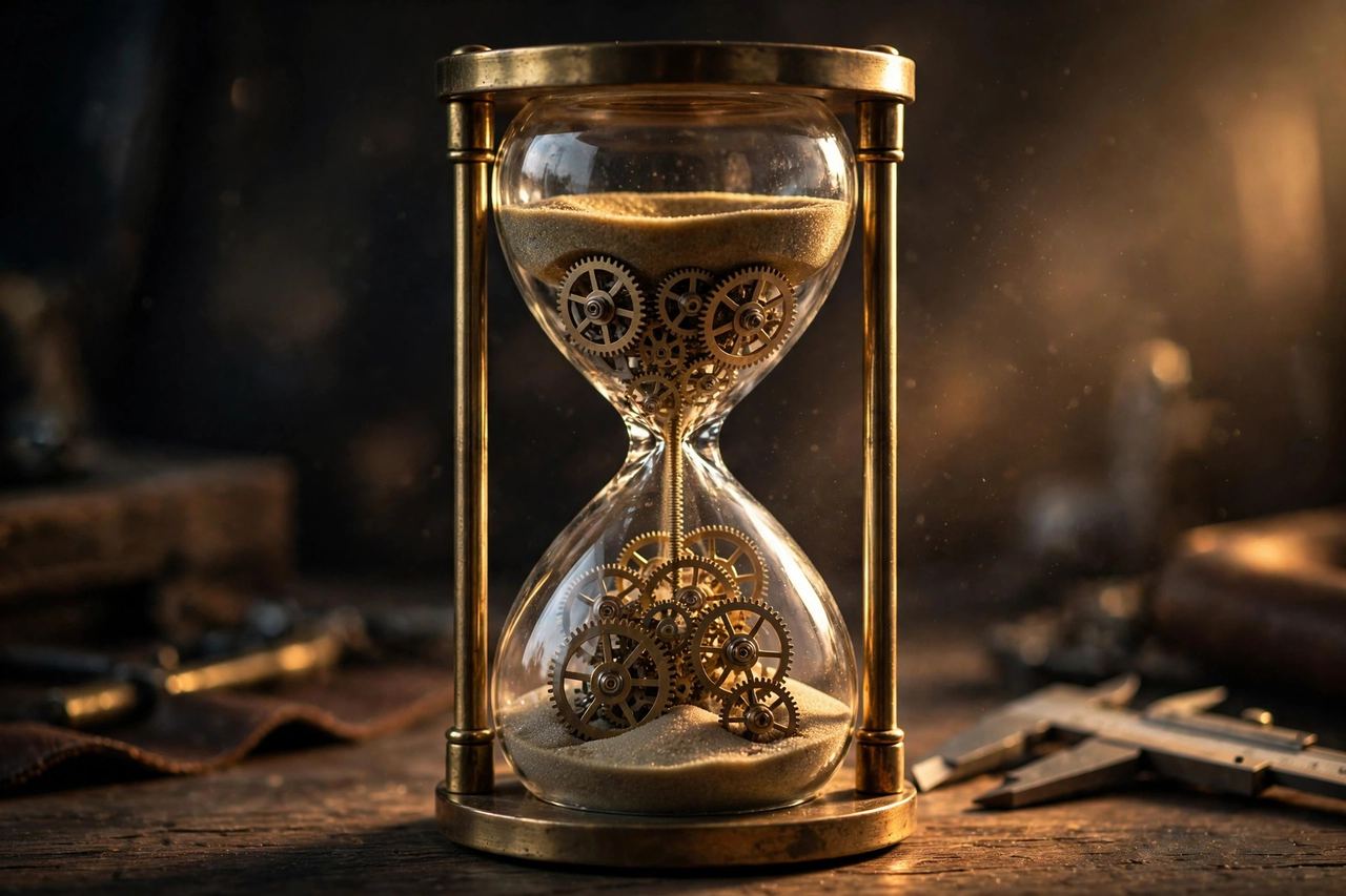 Hourglass with gears inside